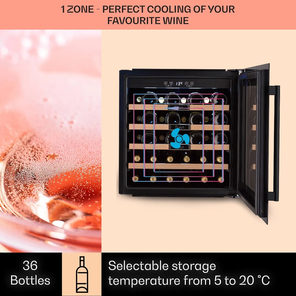 Klarstein Vinsider 36 Built-In Uno, frigider pentru vin încorporat, 36 sticle, 92 litri, oțel inoxidabil