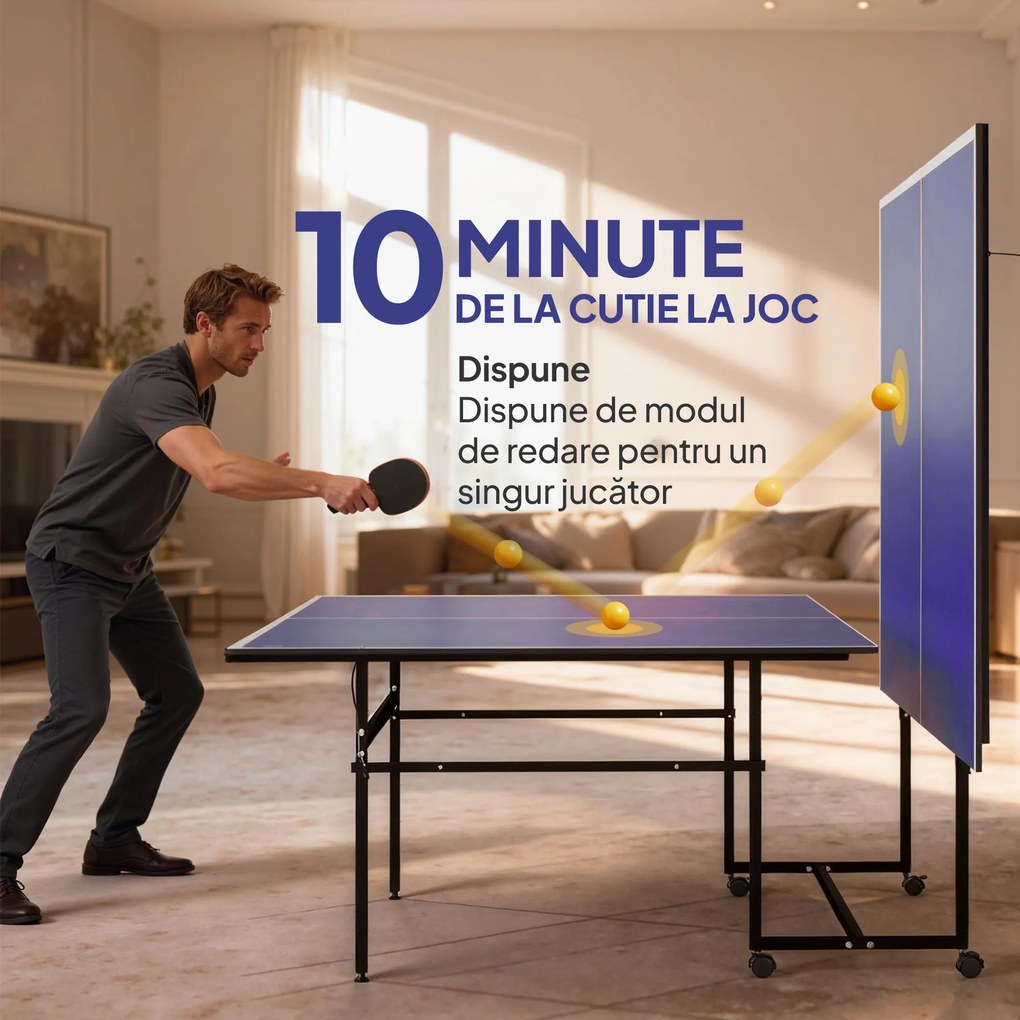 SPORTNOW Masă de Ping Pong Pliabilă cu Roți, Plasă și Palete pentru Interior | Aosom Romania