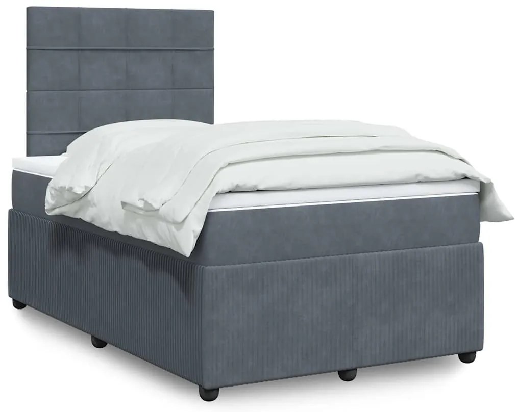 vidaXL Pat box spring cu saltea, gri închis, 120x190 cm, catifea