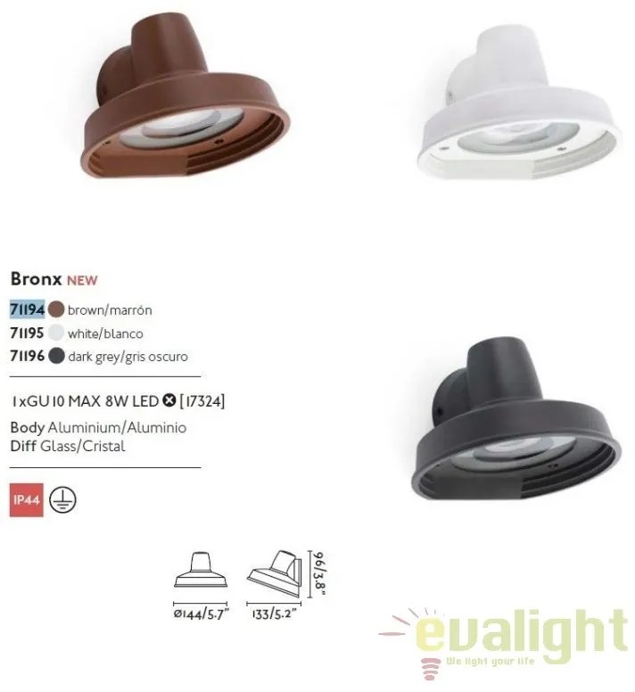 Aplica perete iluminat exterior stil modern BRONX alb 71195