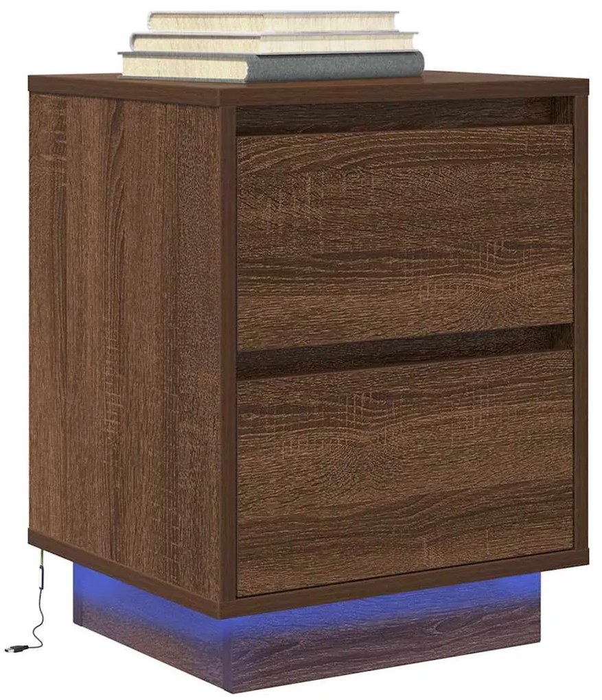 vidaXL Noptiera cu lumini LED Stejar maro 38x34x50 cm