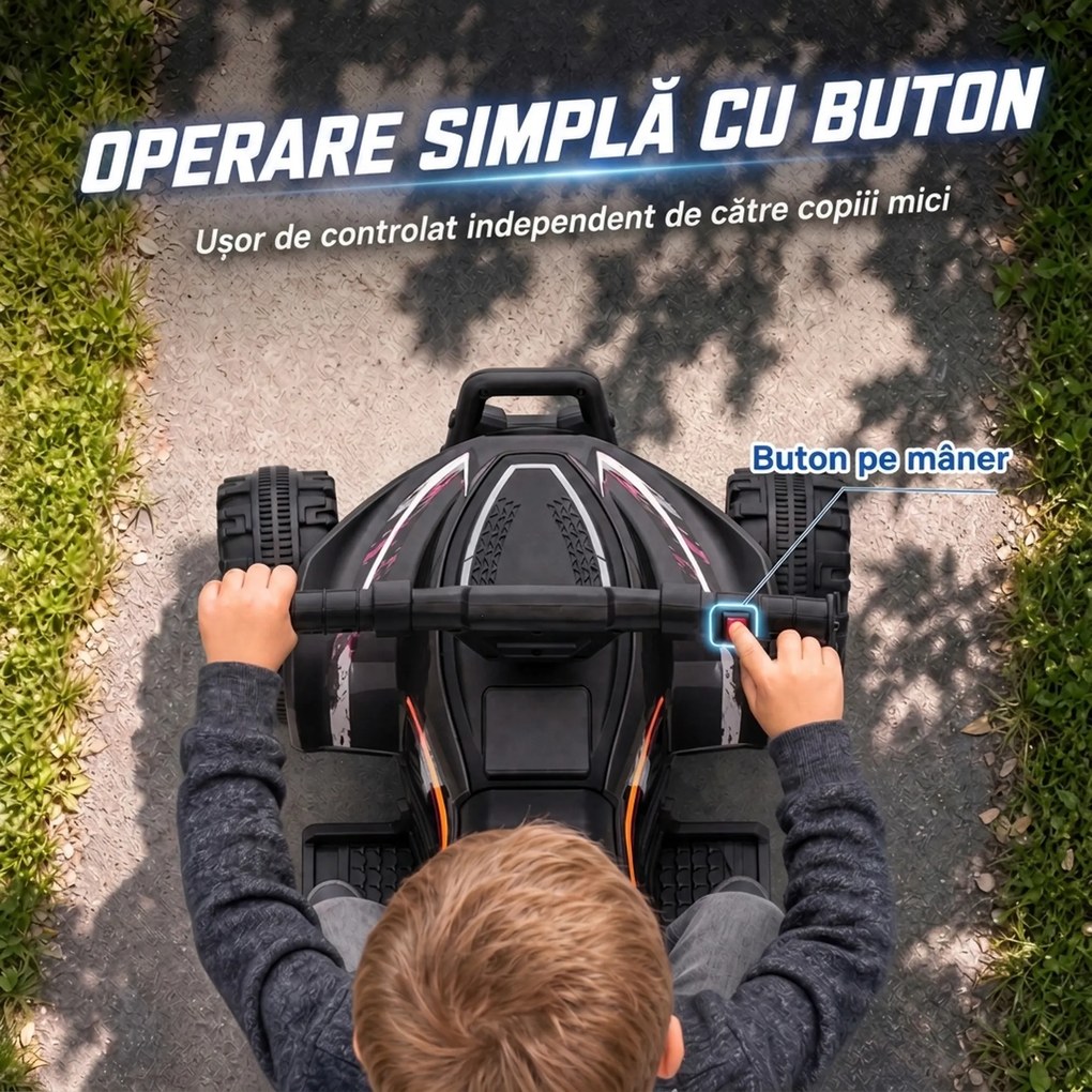 AIYAPLAY ATV Electric pentru Copii 18-48 Luni, 6V, 2 km/h, Sarcină 25 kg, Negru | Aosom Romania