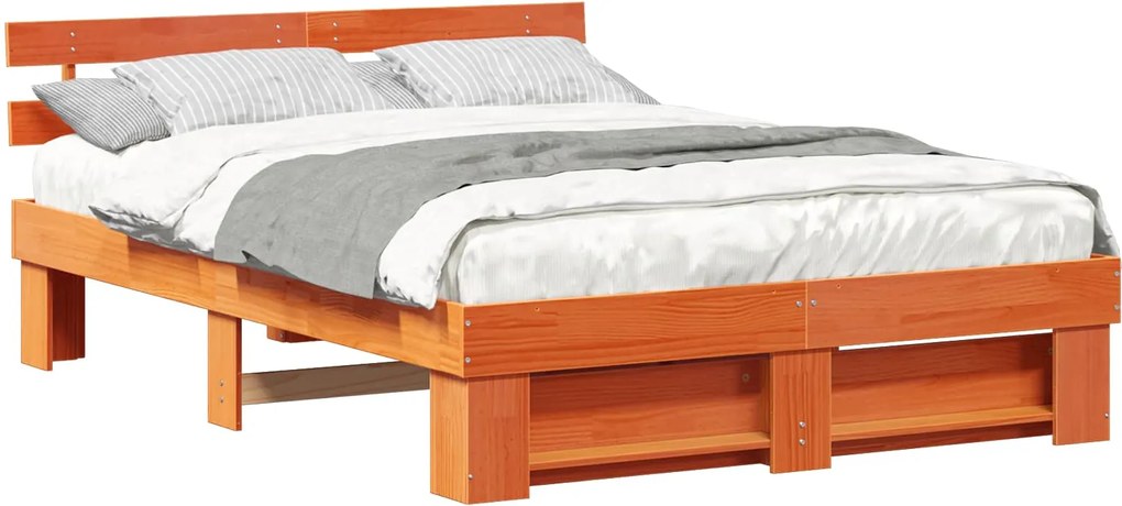 vidaXL Cadru de pat Maroniu cerat 140 x 200 cm Lemn de pin masiv