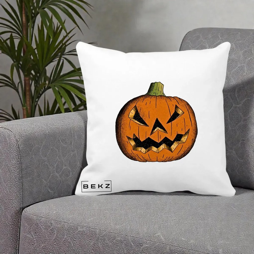 Perna Decorativa Halloween Dovleac Portocaliu Clasic, 40x40 cm, Alba Mata, Husa Detasabila, Perna Inclusa, BEKZ®