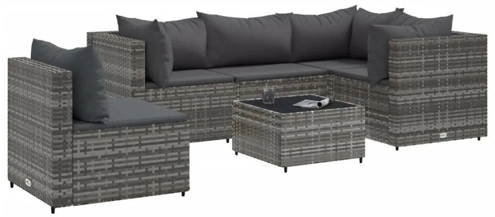 3308162 vidaXL Set mobilier de grădină cu perne, 6 piese, gri, poliratan