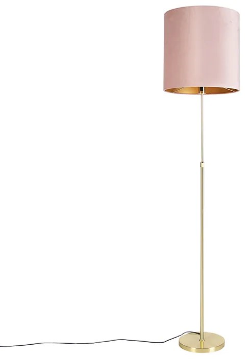 Lampă de podea auriu/alamă cu abajur din catifea roz 40/40 cm - Parte
