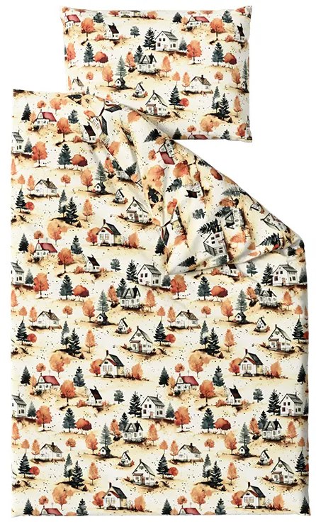 Lenjerie de pat din bumbac AUTUMN VILLAGE colorat Dimensiune lenjerie de pat: 2 buc 70 x 90 cm | 200 x 220 cm