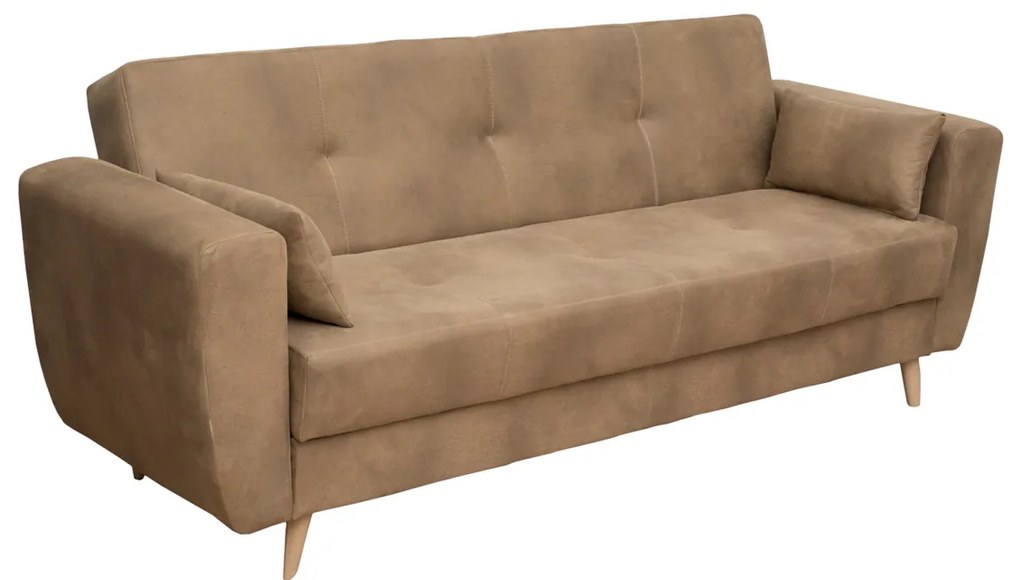Canapea SIENA extensibila, 3 locuri, cu arcuri si lada depozitare, maro deschis, 230x87x92 cm