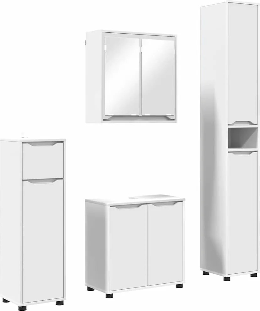 vidaXL Set de mobilier pentru baie cu sertar 4 pcs Alb Lemn compozit