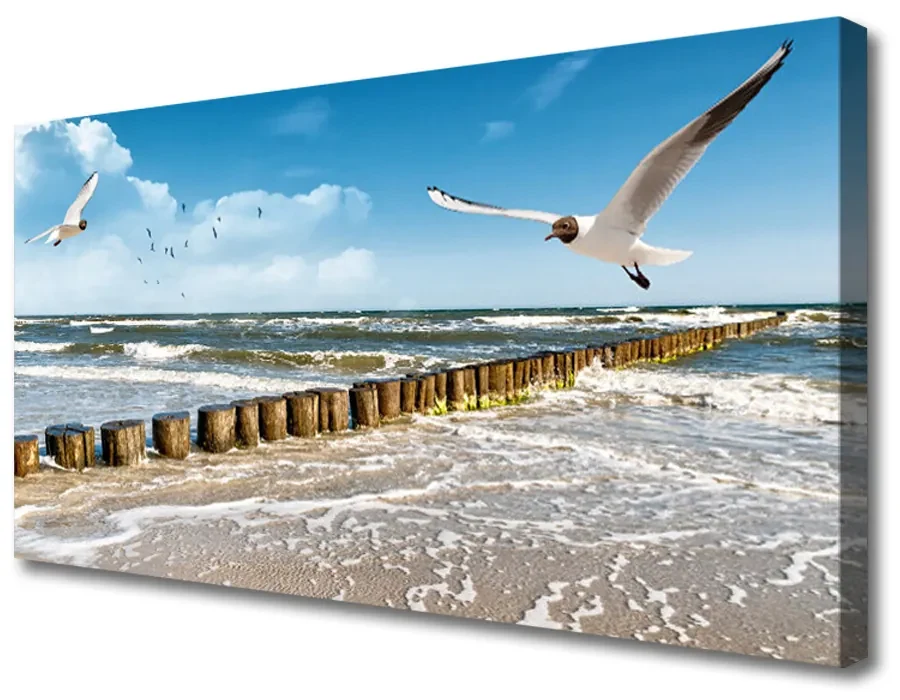 Tablou pe panza canvas Seagulls Sea Peisaj Gri Albastru Alb