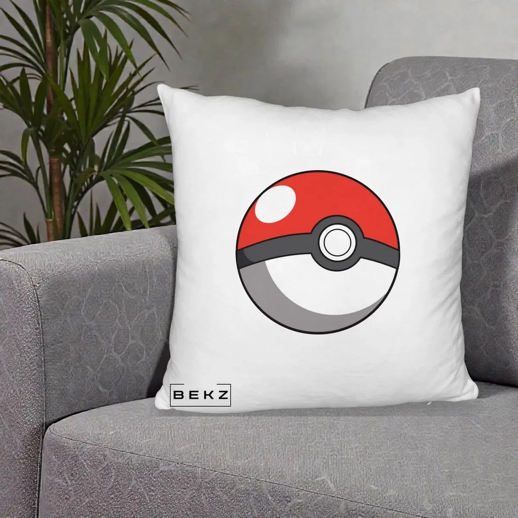Perna Personalizata Pokeball Rosie, 40x40 cm, Alb Pufos, Husa Detasabila, Perna Inclusa, BEKZ®