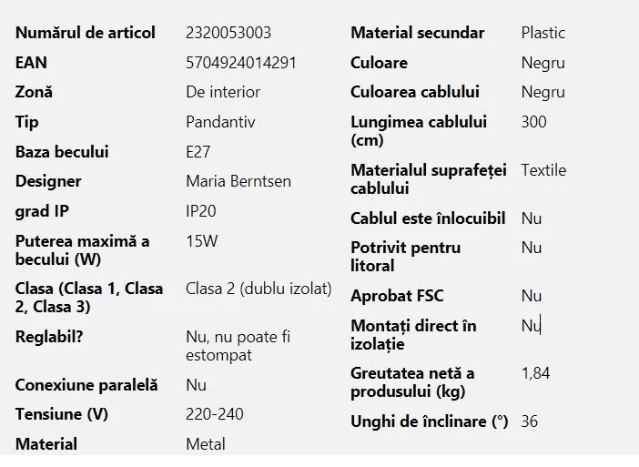 Lustra/Pendul metalic design nordic Align negru