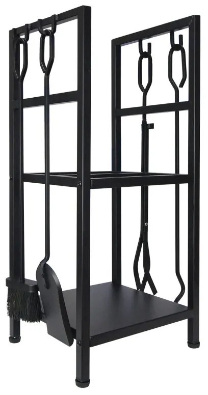 Suport pentru lemne de foc cu unelte Adler AD 6815, Pana la 80 kg, Douа rafturi, Constructie din otel, Negru