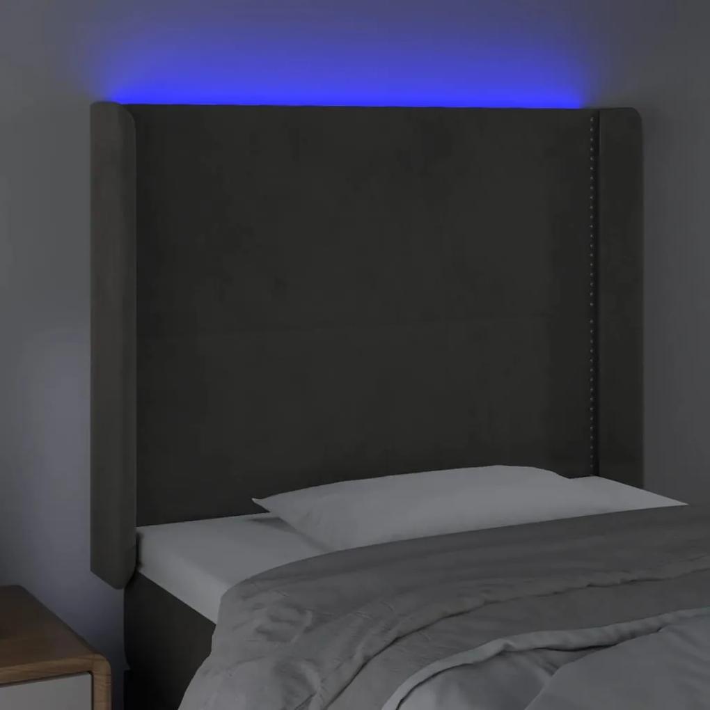 Tablie de pat cu LED, gri inchis, 103x16x118 128 cm, catifea 1, Morke gra, 103 x 16 x 118 128 cm