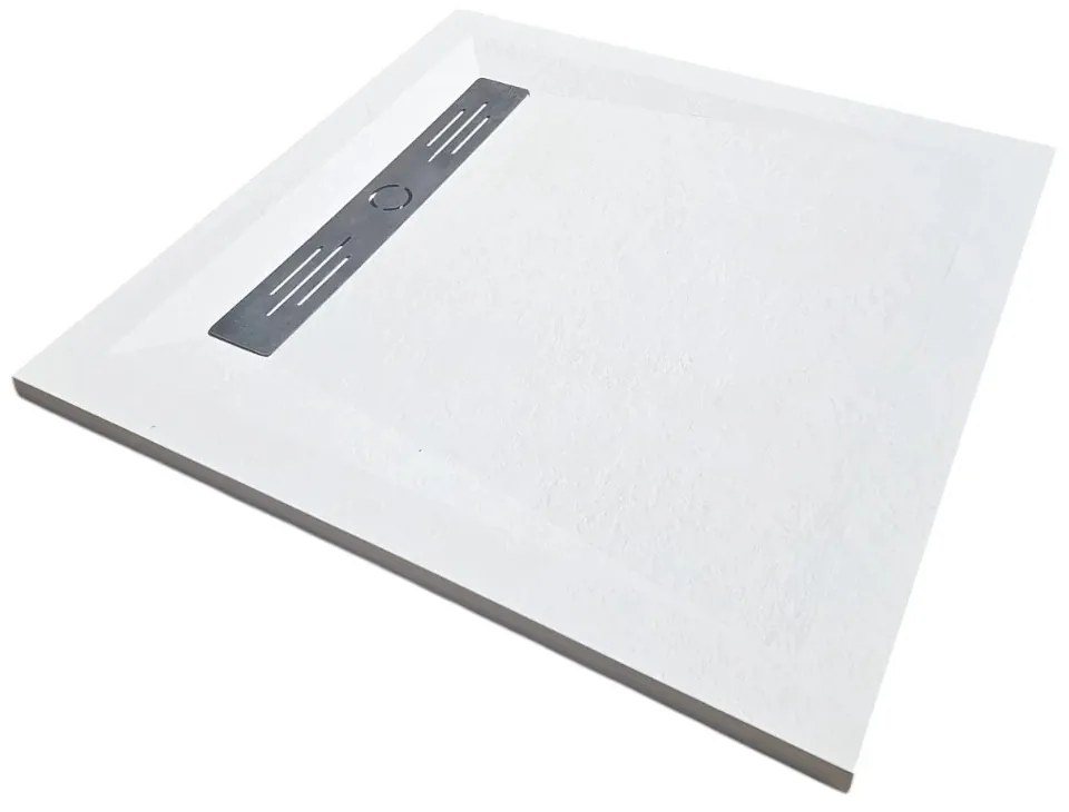 Cadita Dus Patrata HouseXL StoneCore Premium, 90x90 cm, Compozit Granit, cu Rigola Metalica Inclusa (Culoare: Gri)
