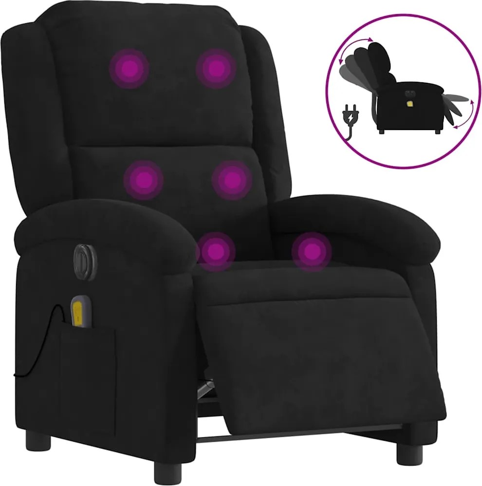 vidaXL Fotoliu electric de masaj rabatabil, negru, catifea