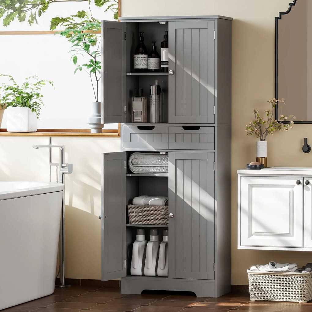 HOMCOM Mobilier de baie cu sertar, dulap cu uși, raft reglabil, 60 x 30 x 160 cm, gri | Aosom Romania