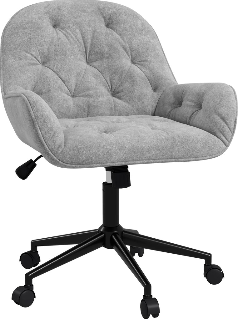 Vinsetto Fotoliu de birou, fotoliu de birou din catifea cu scaun pivotant la 360° reglabil în înălțime, 60 x 61 x 81-91 cm, gri deschis | Aosom Romania