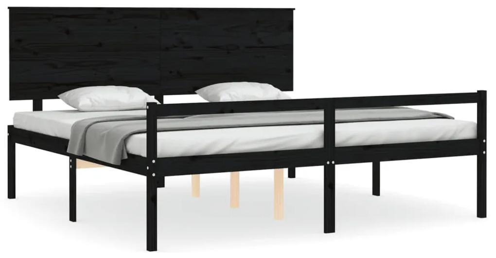 3195505 vidaXL Cadru de pat senior cu tăblie, 200x200 cm, negru, lemn masiv