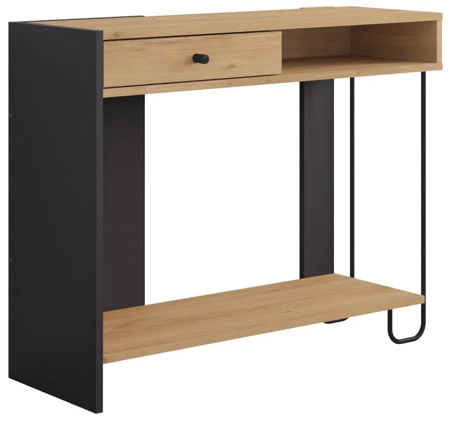 Masă consolă neagră/în culoare naturală cu blat cu aspect de lemn de stejar 35x100 cm Saturne – Marckeric