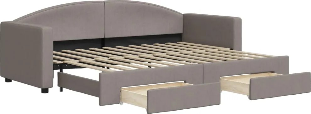 vidaXL Pat de zi cu extensie și sertare, gri taupe, 80x200 cm, textil