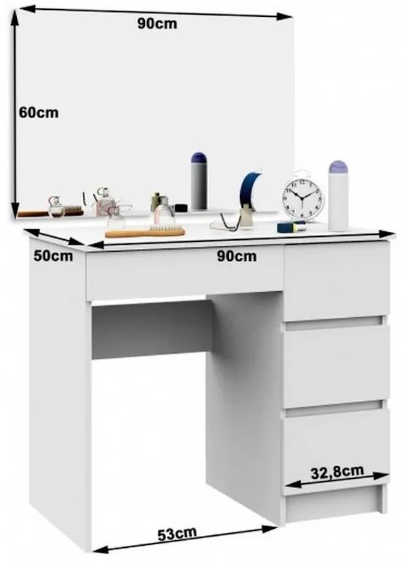 Supermobel Masă toaletă SPLIT TT6, 90x72/142x50, 900x600, alb, dreapta