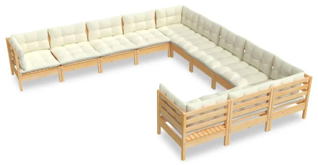 3097019 vidaXL Set mobilier grădină cu perne crem, 11 piese, lemn de pin