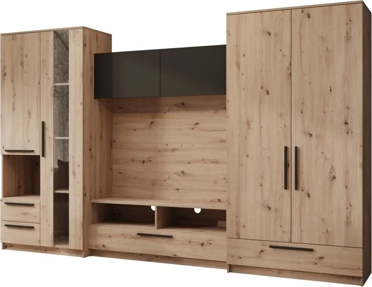 Mobilier living Male – 320x50x200 cm – Stejar Artisan / Negru