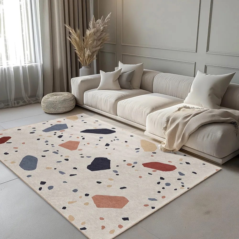 Covor tip traversă crem lavabil 80x200 cm Cracked Terrazzo – Mila Home