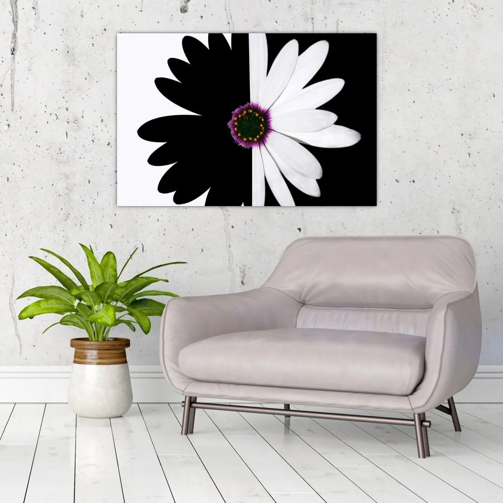 Tablou - Floare, alb- negru (90x60 cm)
