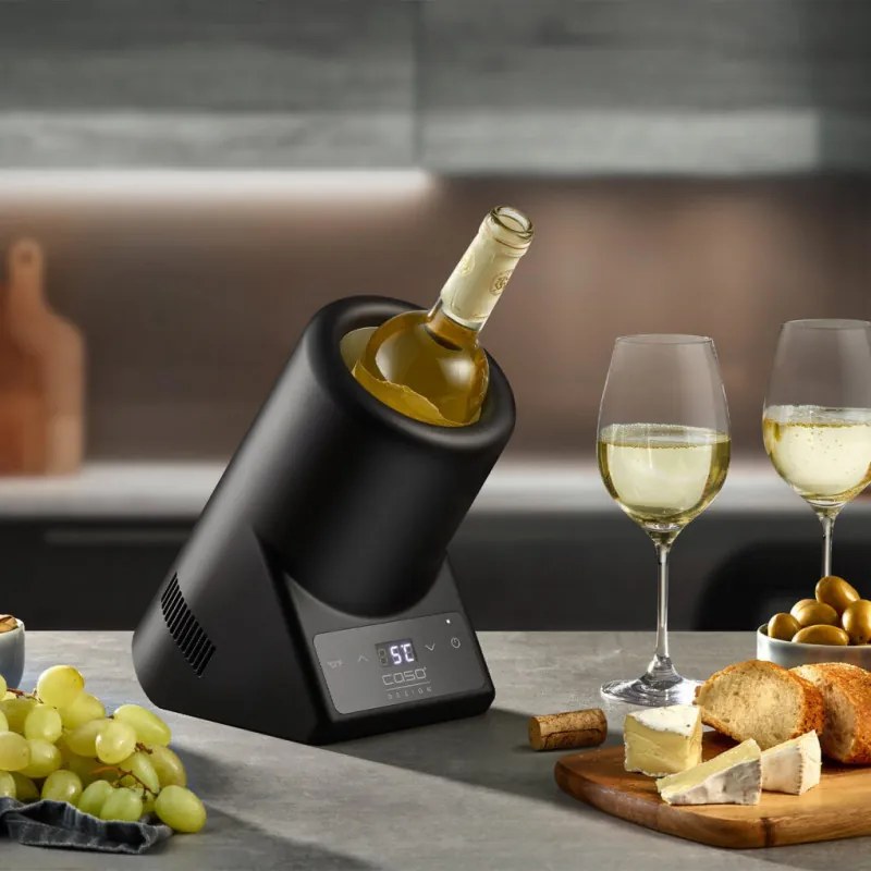 Racitor de masa pentru vin Caso VinoCase Black, 72 W, 5-18°C, Sticle diametru 9 cm, Comanda tactila, Silentios, LED, Negru mat