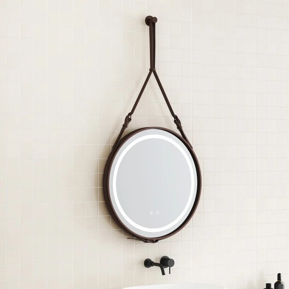 Oglinda cu iluminare si dezaburire Inter Ceramic Catania cu rama maro 60 cm