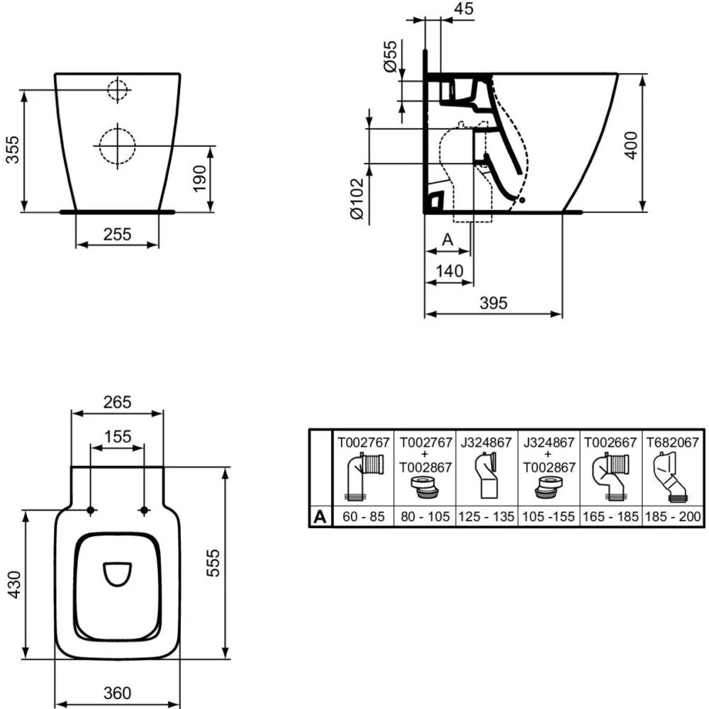 Vas wc stativ Ideal Standard Strada II AquaBlade alb lucios back to wall cu capac inclus