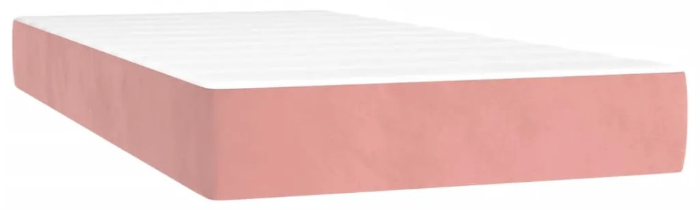 Pat box spring cu saltea, roz, 100x200 cm, catifea Roz, 100 x 200 cm, Nasturi de tapiterie