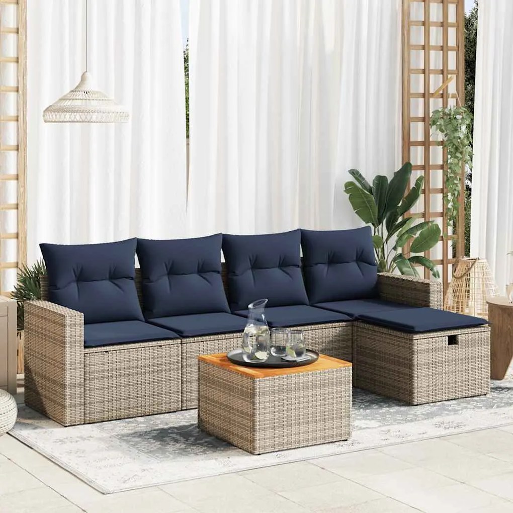 vidaXL Set mobilier grădină cu perne, 6 piese, gri, poliratan
