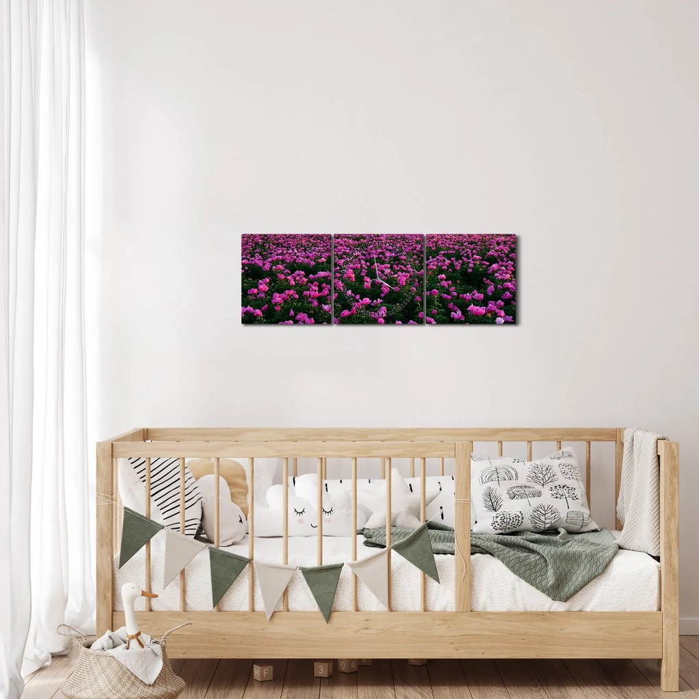 Tablou - Pajiștea cu lalele violet (cu ceas) (90x30 cm)