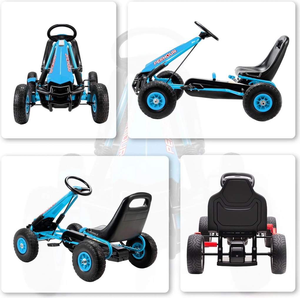 AIYAPLAY Gokart cu pedale pentru copii, scaun reglabil pe înălțime, roți EVA, frână, ambreiaj, 3-8 ani, Albastru | Aosom Romania