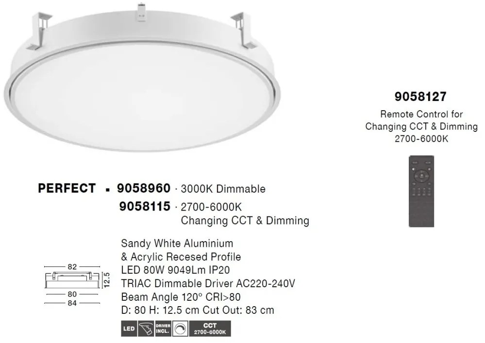 Plafoniera LED incastrabila reglabila PERFECT 80cm alba 3000K Dimmable