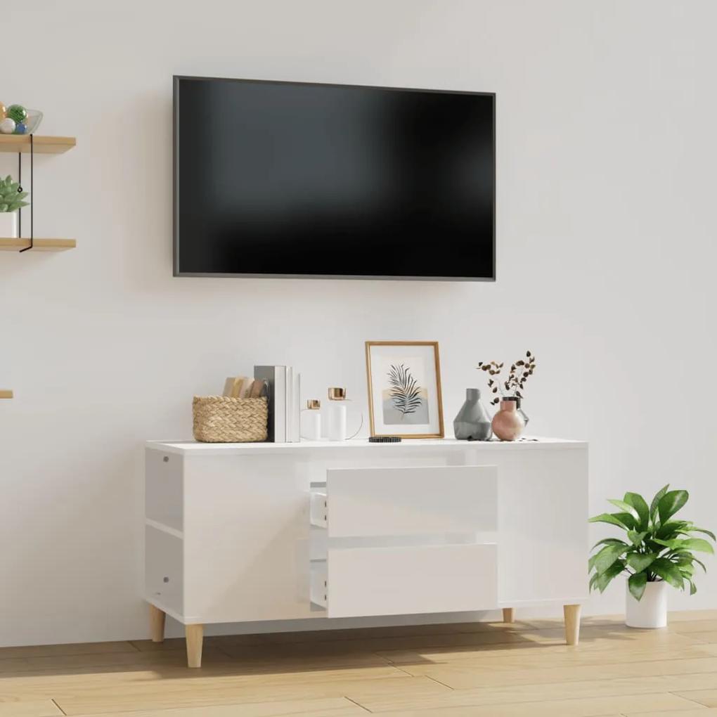 Comoda TV, alb extralucios, 102x44,5x50 cm, lemn prelucrat
