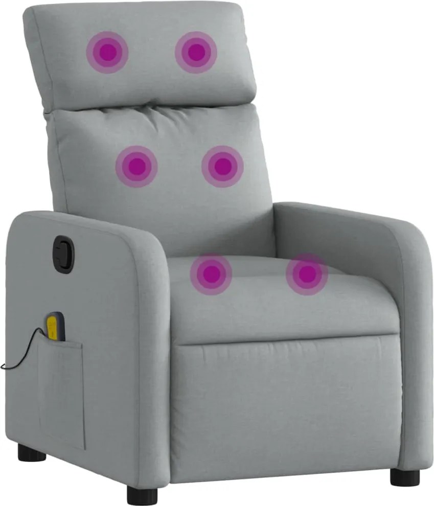 vidaXL Fotoliu reclinabil cu masaj, gri deschis, material textil