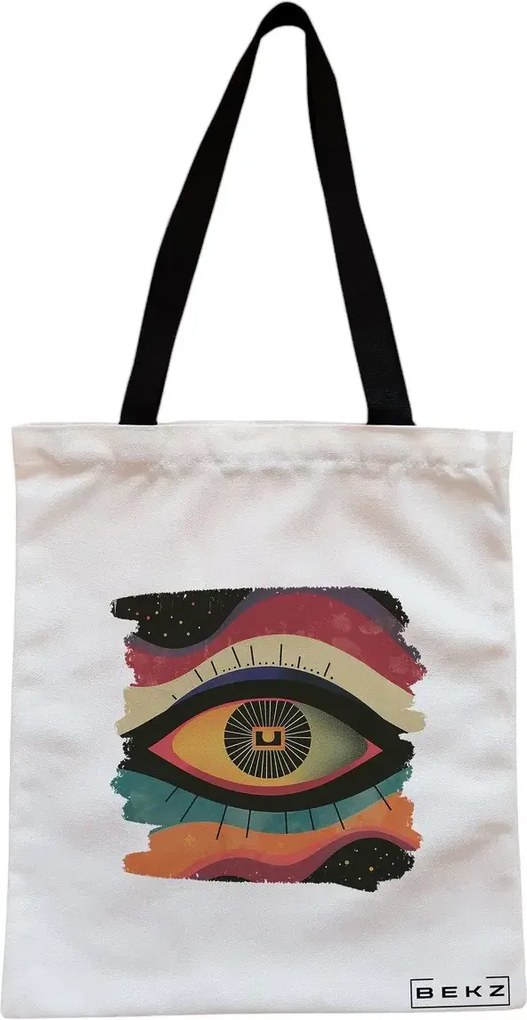 Sacosa de Panza pentru Cumparaturi, Geanta Tote, model Celestial Eye 7, Cu fermoar, 38x34.5 cm, Alba, BEKZ®