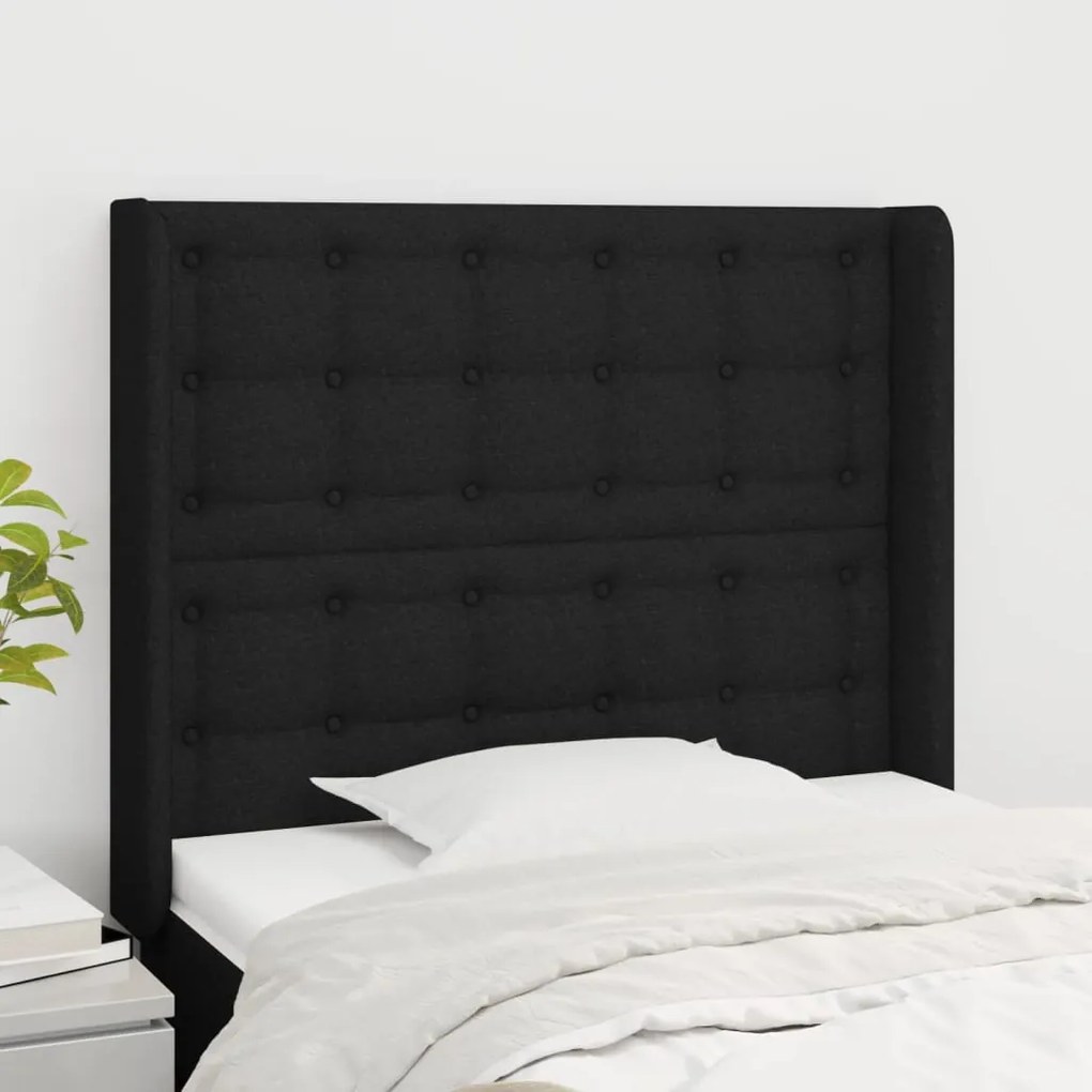 vidaXL Tăblie de pat cu aripioare, negru, 93x16x118/128 cm, textil