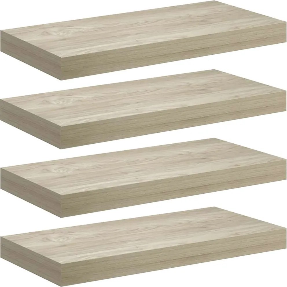 vidaXL Rafturi de perete suspendate, 4 buc., stejar, 50x23x3,8 cm, MDF