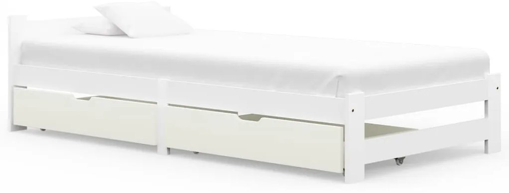 Cadru de pat cu 2 sertare, alb, 100x200 cm, lemn masiv de pin