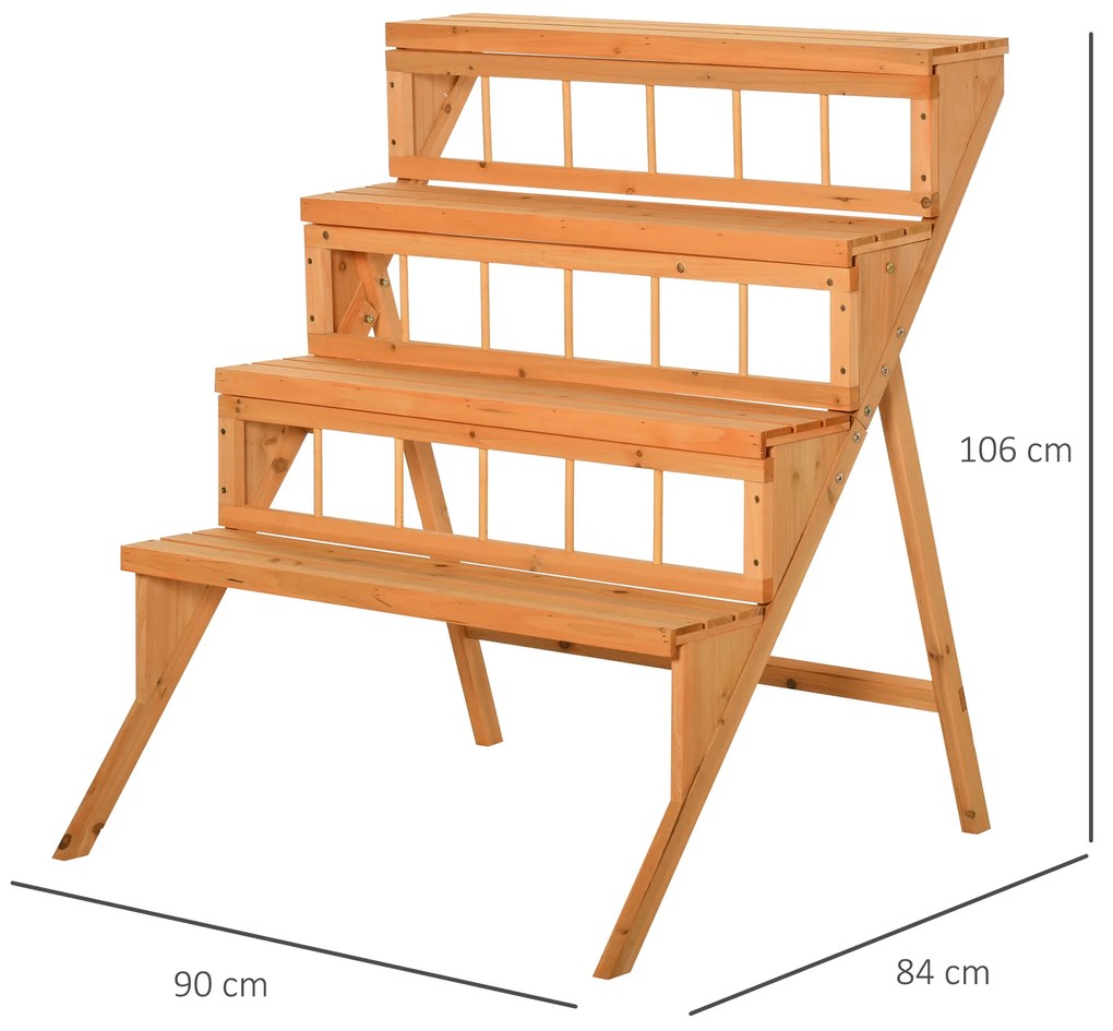 Outsunny Scara Suport pentru Ghivece din Lemn cu 4 Rafturi pentru Plante de Grădină și Interior | Aosom Romania
