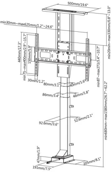 Suport de podea pentru televizor MK FLORIA MKF-19DM648 37-65" negru + telecomandă