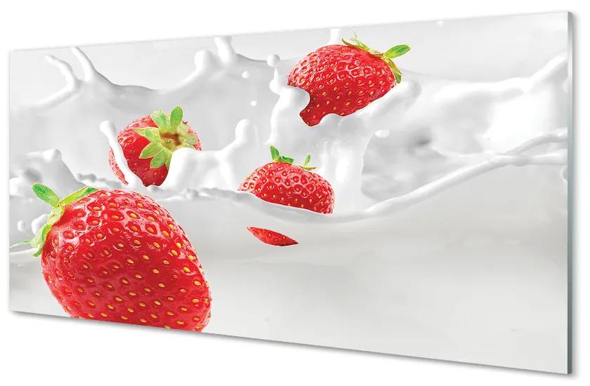 Tablouri pe sticlă lapte cu căpșuni