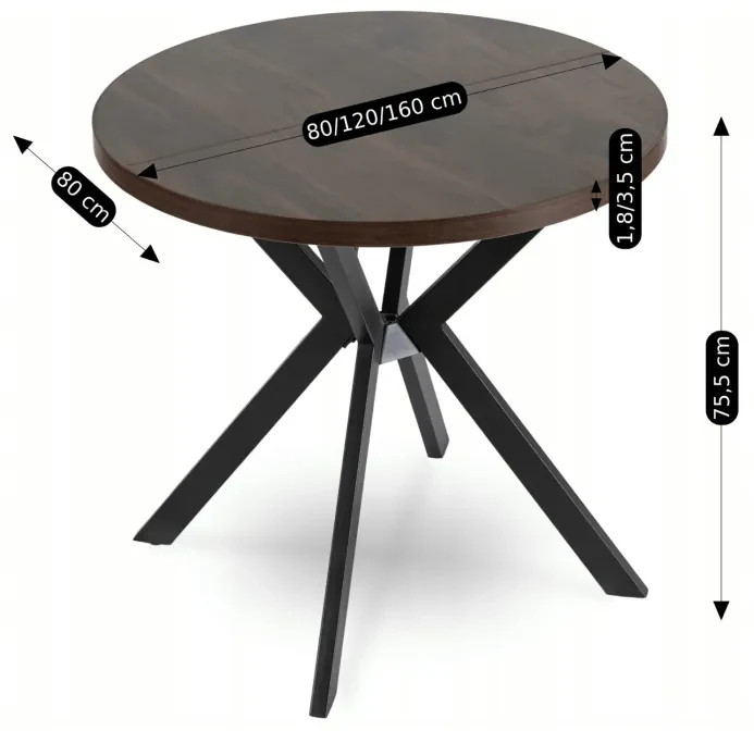 JAKS Masa rotundă extensibilă 80 - 160 cm nuc Dorian | BIANO