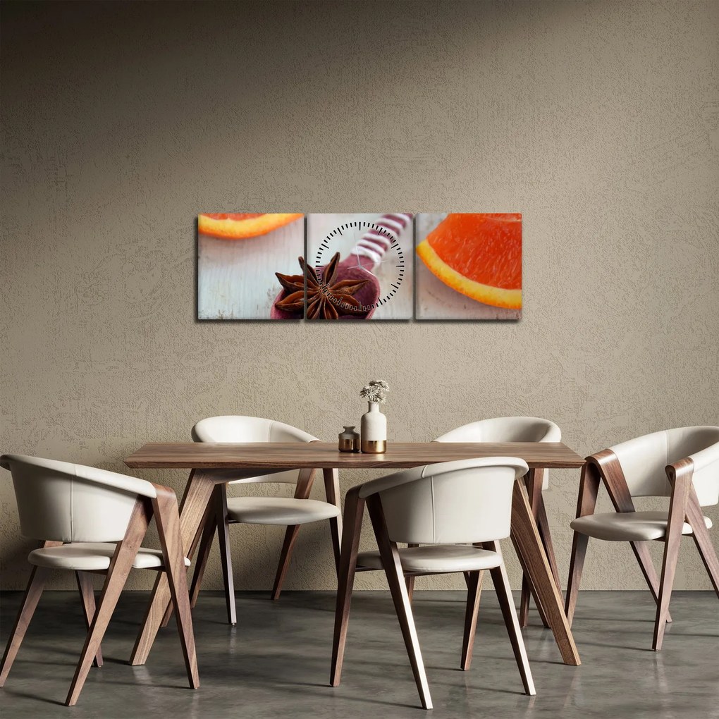 Tablou cu scorțișoară pe linguriță (cu ceas) (90x30 cm)