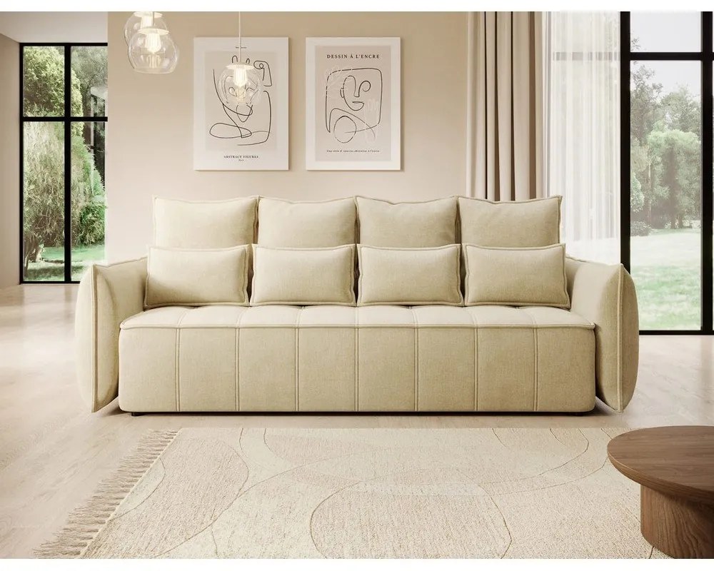 Canapea bej extensibilă/cu spațiu de depozitare cu tapițerie din catifea 242 cm Weltton – ELTAP